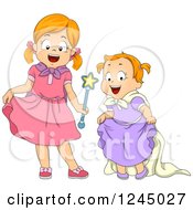 Clipart Of Sisters Dressed And Pretending To Be Princesses Royalty Free Vector Illustration by BNP Design Studio