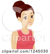 Clipart Of A Teenage Brunette Girl With Her Hair Up In A Bun Royalty Free Vector Illustration