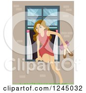 Clipart Of A Teenage Girl Sneaking Out Through A Window Royalty Free Vector Illustration