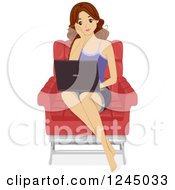Poster, Art Print Of Brunette Teenage Girl Using A Laptop In A Chair