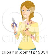 Poster, Art Print Of Blond Woman Showing Her Home Made Jewelry