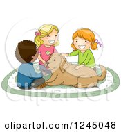 Poster, Art Print Of Boy And Girls Petting A Dog
