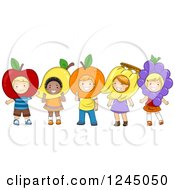 Poster, Art Print Of Happy Diverse Children Wearing Fruit Costumes