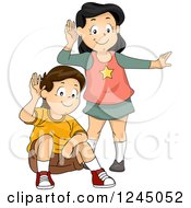 Poster, Art Print Of Boy And Girl Cupping Their Ears And Listening