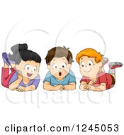 Clipart Of A Girl And Boys Resting On Their Tummies Royalty Free Vector Illustration