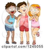 Poster, Art Print Of Excited Children In Swimwear Looking Up