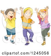 Poster, Art Print Of Girl And Boys Jumping And Playing Catch