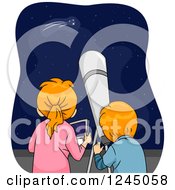 Clipart Of A Rear View Of Red Haired Children Using A Telescope And Star Gazing Royalty Free Vector Illustration