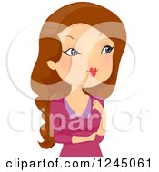 Clipart Of A Thinking Brunette Woman Looking To The Right Royalty Free Vector Illustration