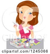 Brunette Woman Working On A Craft Project