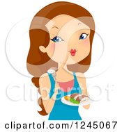 Clipart Of A Brunette Woman Holding A Plate Of Sliced Fish Royalty Free Vector Illustration