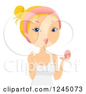 Poster, Art Print Of Blond Woman Applying Powder Makeup
