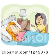 Clipart Of A Woman Visiting With Her Sick Friend Royalty Free Vector Illustration
