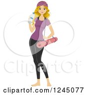 Clipart Of A Fit Blond Woman With Water And Yoga Gear Royalty Free Vector Illustration