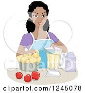 Happy Black Woman Making Apple Puree In A Blender