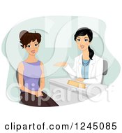 Clipart Of A Happy Woman Talking To Her Doctor Royalty Free Vector Illustration