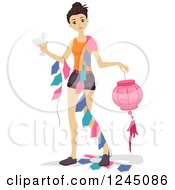 Poster, Art Print Of Young Woman Carrying Party Decorations