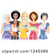 Clipart Of A Group Of Diverse Women Carrying Food Dishes For A Pot Luck Royalty Free Vector Illustration by BNP Design Studio