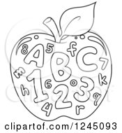 Poster, Art Print Of Black And White Outlined Apple With Letters And Numbers