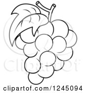 Clipart Of A Black And White Bunch Of Grapes Royalty Free Vector Illustration