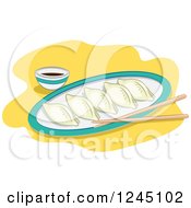 Clipart Of A Plate Of Dumplings With Chopsticks And Sauce Royalty Free Vector Illustration by BNP Design Studio