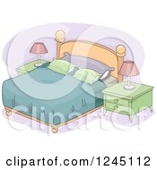 Clipart Of A Bed With Night Stands Royalty Free Vector Illustration