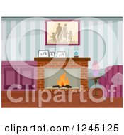 Poster, Art Print Of Living Room With A Family Portrait And Fireplace