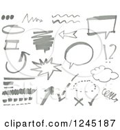 Clipart Of Gray Doodled Marker Design Elements Royalty Free Vector Illustration