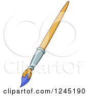 Clipart Of A Brush With Blue Paint Royalty Free Vector Illustration