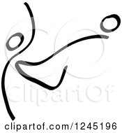Clipart Of A Black Stick Man Kicking A Soccer Ball 2 Royalty Free Vector Illustration by Zooco
