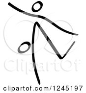 Clipart Of A Black Stick Man Kicking A Soccer Ball 3 Royalty Free Vector Illustration by Zooco