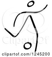 Clipart Of A Black Stick Man Kicking A Soccer Ball 5 Royalty Free Vector Illustration by Zooco