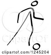 Clipart Of A Black Stick Man Steering A Soccer Ball Royalty Free Vector Illustration by Zooco