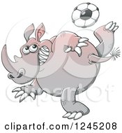 Poster, Art Print Of Soccer Rhinoceros Kicking A Ball