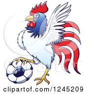 Poster, Art Print Of Soccer Rooster Resting A Foot On A Ball