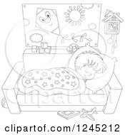Clipart Of A Black And White Boy Napping On A Couch Royalty Free Vector Illustration