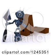 Poster, Art Print Of 3d Blue Android Robot Mason Worker With Giant Bricks And A Trowel