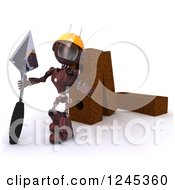 Poster, Art Print Of 3d Red Android Robot Mason Worker With Giant Bricks And A Trowel