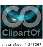 Clipart Of A 3d Surreal Blue Planet And Starry Sky Royalty Free Illustration