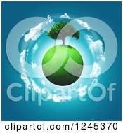 Clipart Of A 3d Mature Tree On A Grassy Clobe With A Circle Of Clouds Royalty Free Illustration