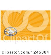 Clipart Of An Orange Ray Bodybuilder And Kettlebell Background Or Business Card Design Royalty Free Illustration