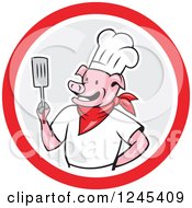 Clipart Of A Chef Pig Holding A Spatula In A Circle Royalty Free Vector Illustration