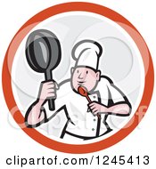 Clipart Of A Cartoon Male Chef In A Kung Fu Fighting Stance Inside A Circle Royalty Free Vector Illustration by patrimonio
