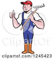 Clipart Of A Cartoon Male Gardener Holding A Thumb Up And Rake Royalty Free Vector Illustration