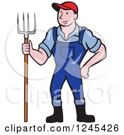 Poster, Art Print Of Cartoon Male Farmer Standing With A Pitchfork