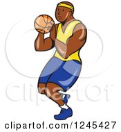 Poster, Art Print Of Cartoon Black Male Basketball Player Shooting