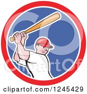 Clipart Of A Cartoon Male Caucasian Baseball Player Athlete Batting In A Circle Royalty Free Vector Illustration