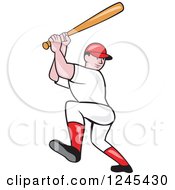 Poster, Art Print Of Cartoon Male Caucasian Baseball Player Athlete Batting