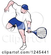 Poster, Art Print Of Cartoon Male Tennis Player Swinging