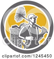 Retro Male Chimney Sweep And Brick Chimney In A Circle